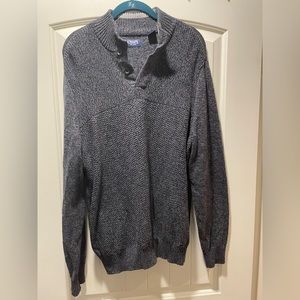 Chaps Gray Sweater, Men’s Medium Button Neck with Elbow Pads